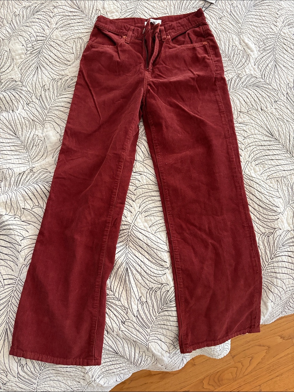 Re/Done Women's Corduroy 70s Loose Flare Pants in Deep Red